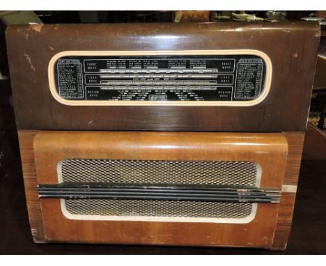 A Regentone record player and valve radio, circa 1950, with a tin of stylus. 