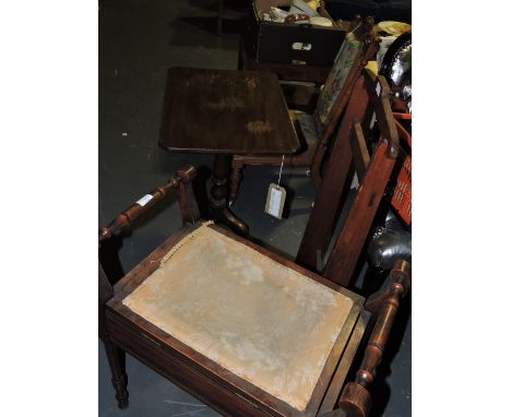 A 19th century mahogany occasional table, the rectangular top with canted corners, in tripod base; together with a piano stoo