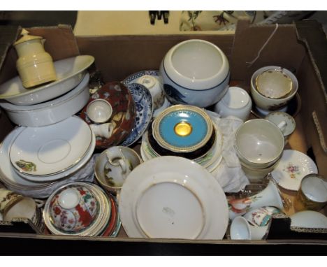 A quantity of Victorian and later ceramics including Worcester coffee can and saucers, a milk pail and cover, Grimwades baby 