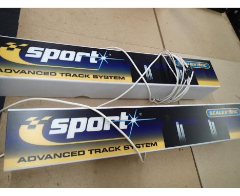 Two illuminated Scalextric shop signs, untested. Not available for in-house P&amp;P