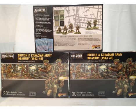 28mm Wargaming sets of figures from Warlord Games, three Bolt Action British and Canadian infantries, as new, sealed. UK P&am