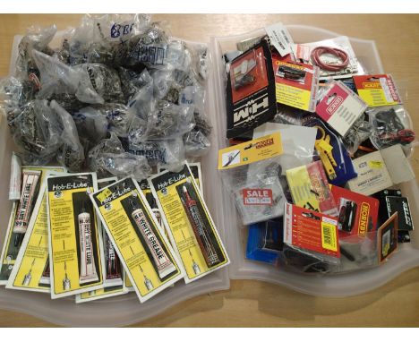 Selection of model railway electrical items, switches, point motors etc, plus quantity of BA bolts, also lubricants. UK P&amp