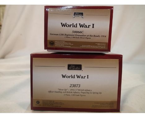 Two Britains WWI figure sets, 23073 Move Up!! two figures 1/30 scale, and 50066C German 12th Grenadier 1/30 scale, both as ne