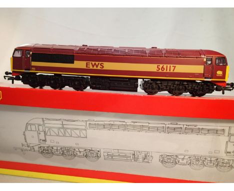 OO scale Hornby R2288B, class 56, EWS livery, 56117, no paperwork, near mint, wear to box. UK P&amp;P Group 1 (£16+VAT for th