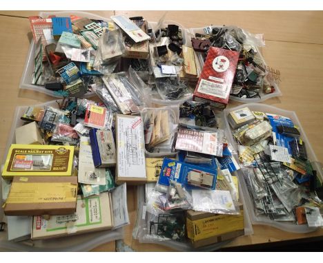 Large quantity of model railway accessories, figures, animals, vehicles, kits, lineside etc, some new in packets. UK P&amp;P 