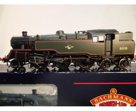 OO scale Bachmann 32-353, class 4 MT, 80135, lined green, late crest, as presented, detail fitted, missing one buffer, excell