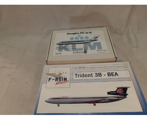 Two 1/144 scale Airliner kits, Trident 3B-BEA and Douglas DC-9-15-KLM, both appear complete, unchecked. UK P&amp;P Group 1 (£