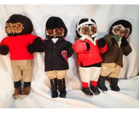 Four London Owl Company owls in varying costume, H: 42 cm. UK P&amp;P Group 1 (£16+VAT for the first lot and £2+VAT for subse
