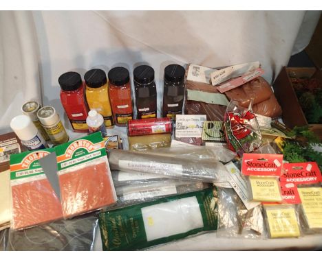 Selection of scenic scatter material, glue, shakers, plus trees, underlay, plastic building sheets etc, ex shop stock. UK P&a