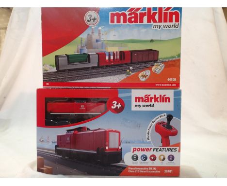 Two Marklin My World packs comprising 36101 class 212 diesel, DB REB, this is battery operated with light and sound and power