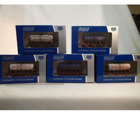 OO scale, five Dapol six wheel Mick tankers, all weathered, excellent condition, plain boxes. UK P&amp;P Group 1 (£16+VAT for