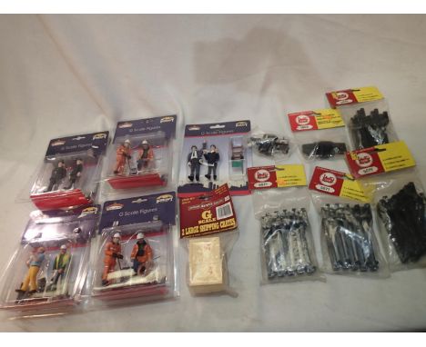 G scale, five Bachmann two figure sets, police, station staff, three engineers/workers, plus LGB accessories etc, mostly as n