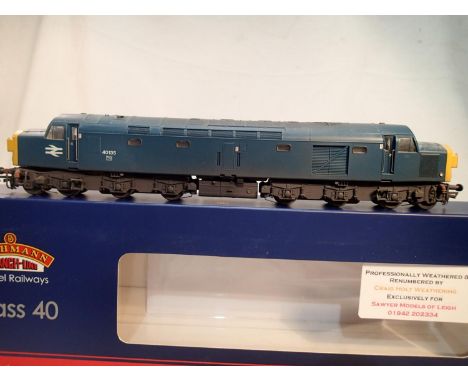 OO scale Bachmann 32-486 class 40 diesel, renumbered and weathered to 40135, BR blue, excellent condition, storage wear to bo