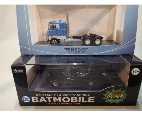 Eagle Moss Collection 1/43 scale Batmobile from original TV series, and NEO Scale Models 1/64 scale, 1979 Peterbilt 352 pacem