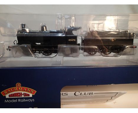 OO scale Bachmann 31-625, class 3F, 43474, black, late crest, near mint, storage wear to box. UK P&amp;P Group 1 (£16+VAT for