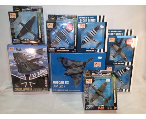 Seven boxed Easy-Model 1/72 scale models, new old stock, excellent condition, and a boxed Vulcan B2 XM607 1/144 scale model. 
