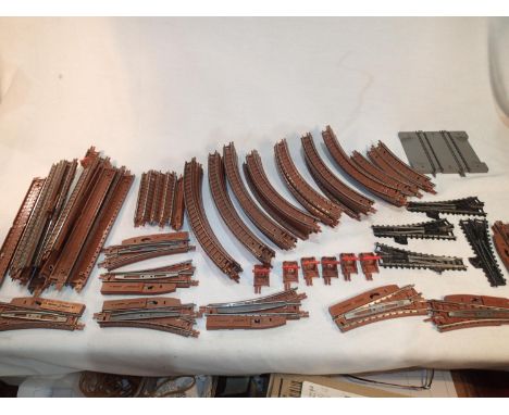 Selection of early Triang TT track, points, buffer stops, plus station, platform, signal box, engine shed etc, mostly very go