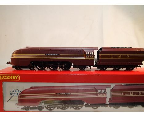 OO scale Hornby R2205 streamlined Coronation, City of Birmingham, 6235, LMS maroon/gold, very good condition, handrails paint
