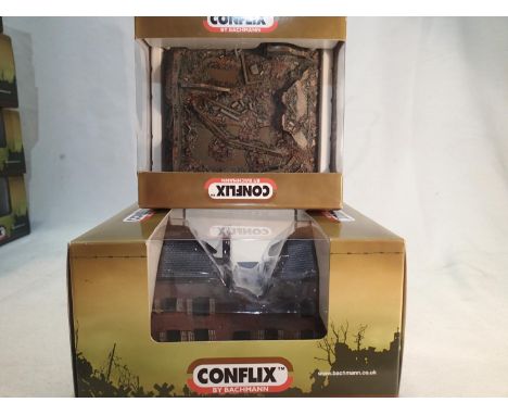 Two Bachmann Conflix cast buildings, PKCX6502 Ruined Village House, and PKCX6506A Stalingrad Ruins, as new, ex shop stock. UK