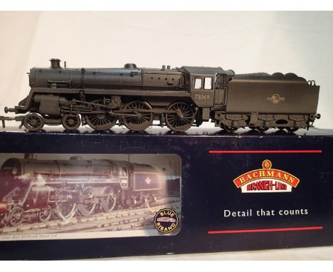 OO scale Bachmann 32-505 class 5MT, 73069, black, late crest, weathered, DCC and sound fitted (untested), near mint, box with