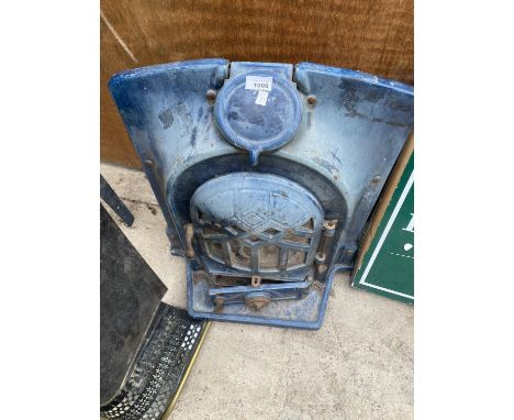 AN  ORNATE VINTAGE BLUE ENAMEL LOG BURNER 