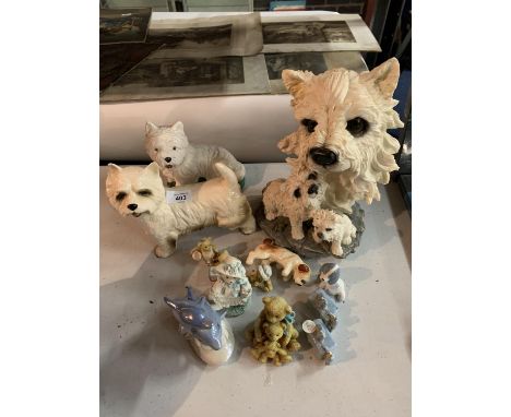VARIOUS CERAMIC ITEMS TO INCLUDE WESTIE  DOGS, DOLPHINS ETC 