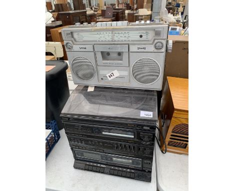 A QUANTITY TO INCLUDE SANYO STEREO SYSTEM, AMPLIFIER, SPEAKERS ETC. 