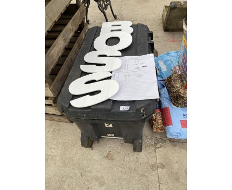 A TOOL BOX CONTAINING 81 WHITE LETTERS 