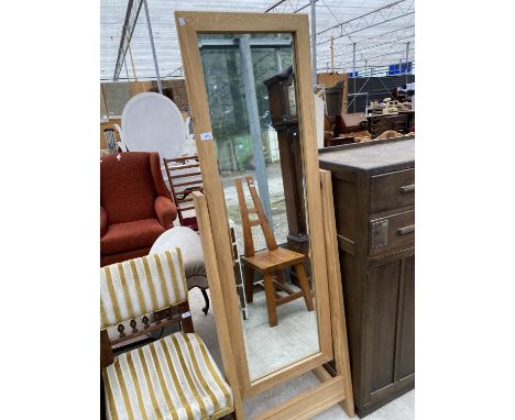 A MODERN LIGHT OAK BEVEL EDGE CHEVAL MIRROR 