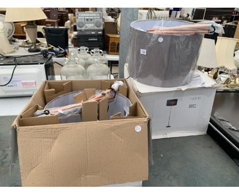 TWO DUNO GREY COPPER FLOOR LAMPS AND A FURTHER FLOOR LAMP 