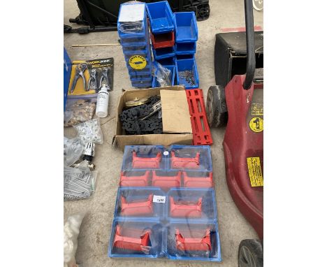 VARIOUS SMALL TOOL BOXES (SOME NEW) AND A BOX OF DOOR HARDWARE 