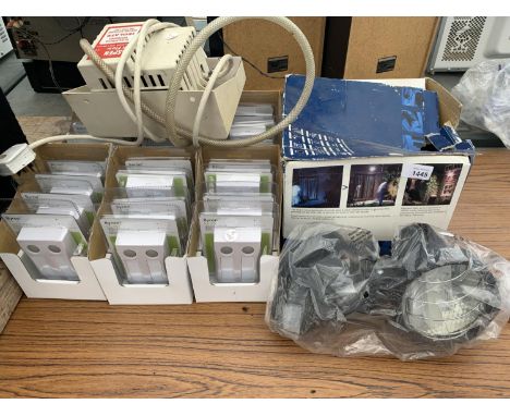 A NEW AND BOXED OUTSIDE LIGHT AND A QUANTITY OF TWIN DOOR BELLS ETC 