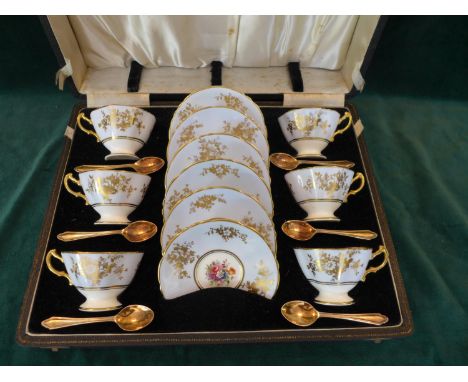 A CASED SET OF SIX HAMMERSLEY &amp; CO CUPS AND SAUCERS, TOGETHER WITH SIX EPNS SPOONS 