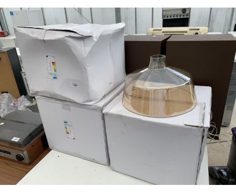 THREE RETRO GLASS LAMP SHADES AS NEW AND BOXED 