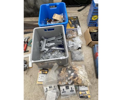 VARIOUS HARDWARE - LIGHT SWITCHES, BRACKETS, NAILS ETC 