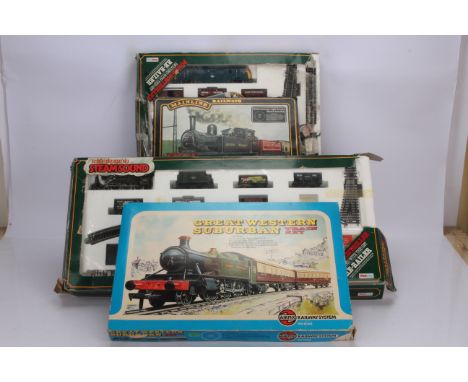 Airfix and Mainline 00 gauge train sets,  comprising Airfix 54056 Great Western Suburban set with GW green 2-6-2 tank locomot