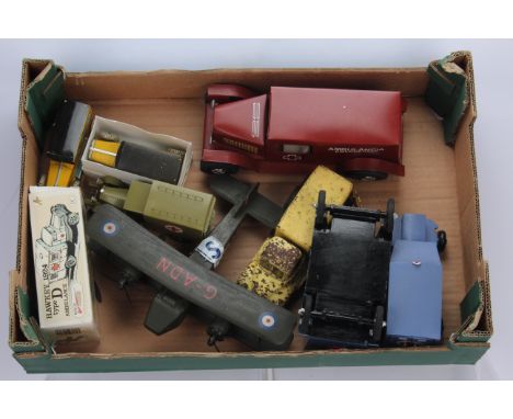Tin and other materials Ambulances and plane, Kovap Retro Hawkey 1924 Type D tinplate camouflaged Ambulance, in original box,