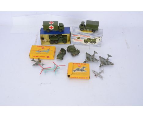 Postwar and Later Dinky Military Models and Aircraft, boxed examples, 715 Bristol 173 helicopter, 735 Gloster Javelin, 661 Re