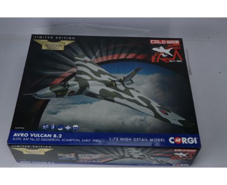 Corgi Aviation Archive Cold War Avro Vulcan 1:72 Scale, boxed AA27205 Avro Vulcan B.2 No 35 Squadron Scampton 1980s, G-E, box