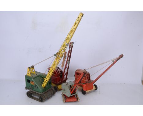 Tri-ang Marx and MFZ (US Zone Germany) large scale Tin and Steel mobile Cranes,  pair of Tri-ang red and yellow KL Jones 44 C