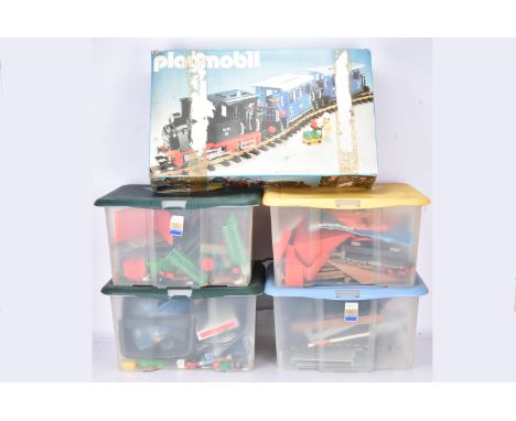 Playmobile G Scale 4000 Passenger Train Set and various accessories including Track and Buildings, Set comprising DB black 0-