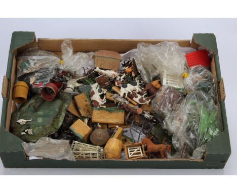 Collection of mainly Britains metal and plastic Farmers Animals and Accessories and plastic Floral Garden, lead, various anim