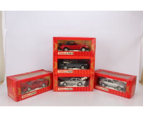 Tonka Polistil 1:18 and Similar Scale Modern Cars, five boxed examples, 016779 Porsche 911 in silver livery, 016793 Porsche 9