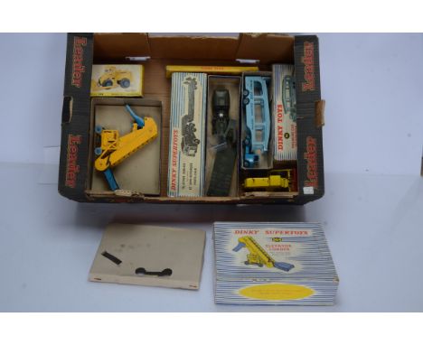 Postwar Boxed Playworn Dinky Toys, 982 Pullmore Car Transporter, 994 Loading Ramp, 976 Michigan tractor dozer, 964 Elevator L