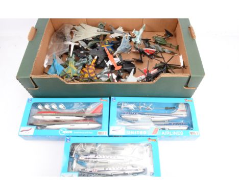 Postwar and Modern Military and Civil Aircraft, three boxed snap together plastic desk ornaments by Hobby Max, Boeing 747 Nor