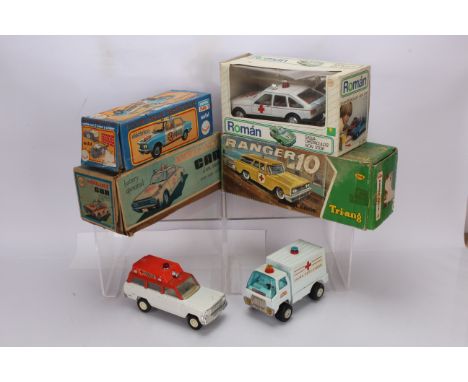 Tri-ang and other boxed and unboxed   Tin plate Ambulances, Tri-ang Ranger 10 estate Ambulance Car (lacks lower rear door), R