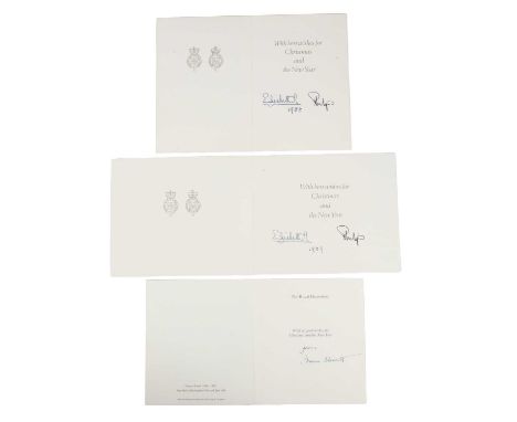 Her Majesty Queen Elizabeth II and Prince Philip: two signed Christmas greetings cards, 1988 and 1989, the first showing the 