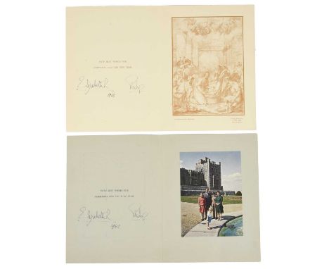Her Majesty Queen Elizabeth II and Prince Philip: two signed Christmas greetings cards, 1962 and 1963, the first showing the 