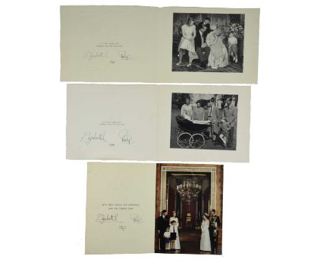Her Majesty Queen Elizabeth II and Prince Philip: three signed Christmas greetings cards, 1964, 1965 and 1967, the first show