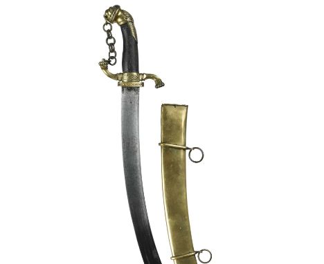 An early 19th century military sword, curved blade 26.5 in., British inspection mark of '1' beneath a crown; gilt brass hilt 